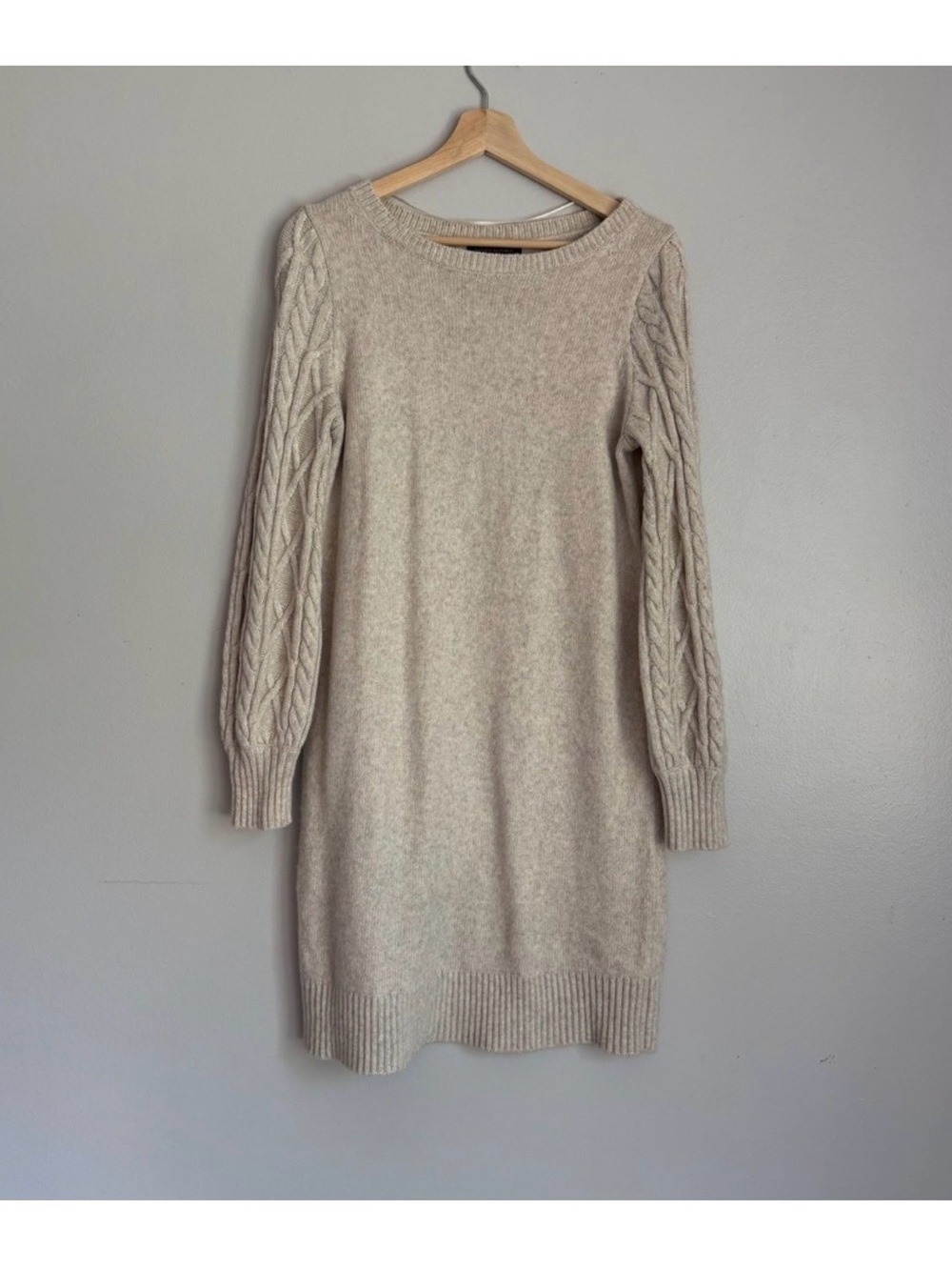Banana Republic Cream Cable Knit Balloon Sleeve Sweater Dress Size S